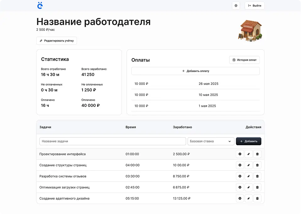 Интерфейс учётки